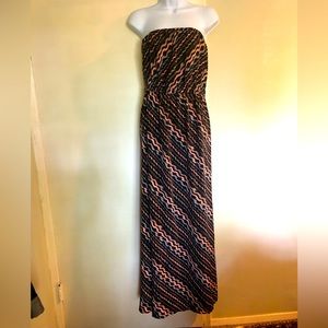 Barney’s NewYork long silk strapless dress. Iconic chain pattern. EUC